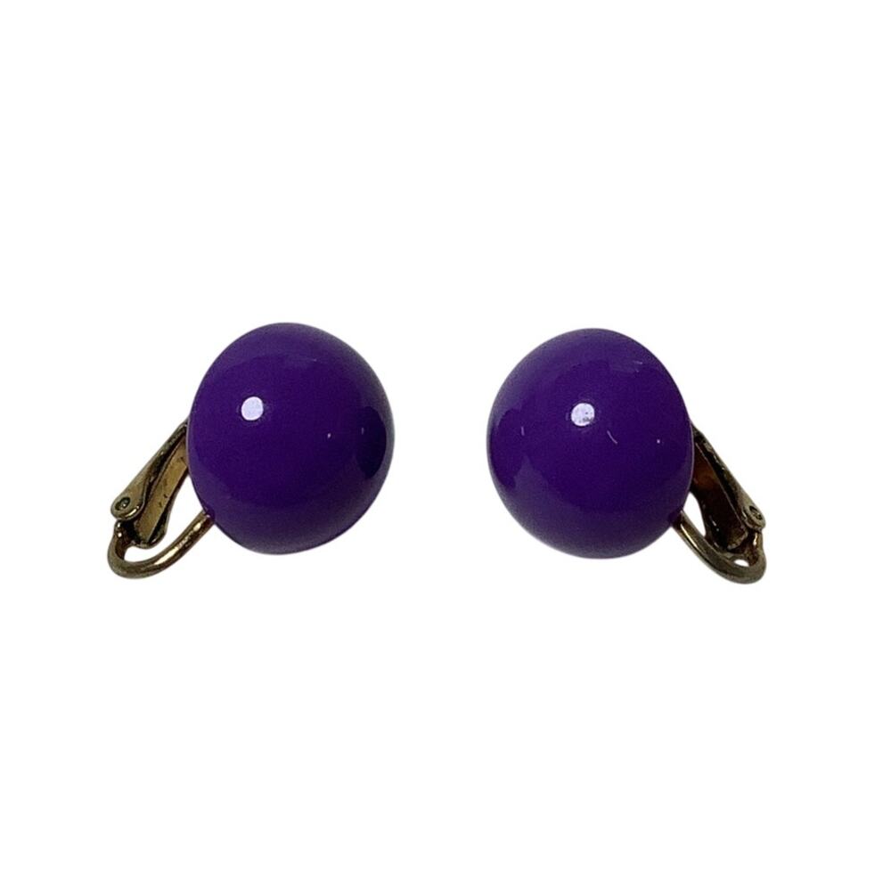 Marvella Purple Enamel Dome Clip On Earrings Statement Retro Vintage A5-19
